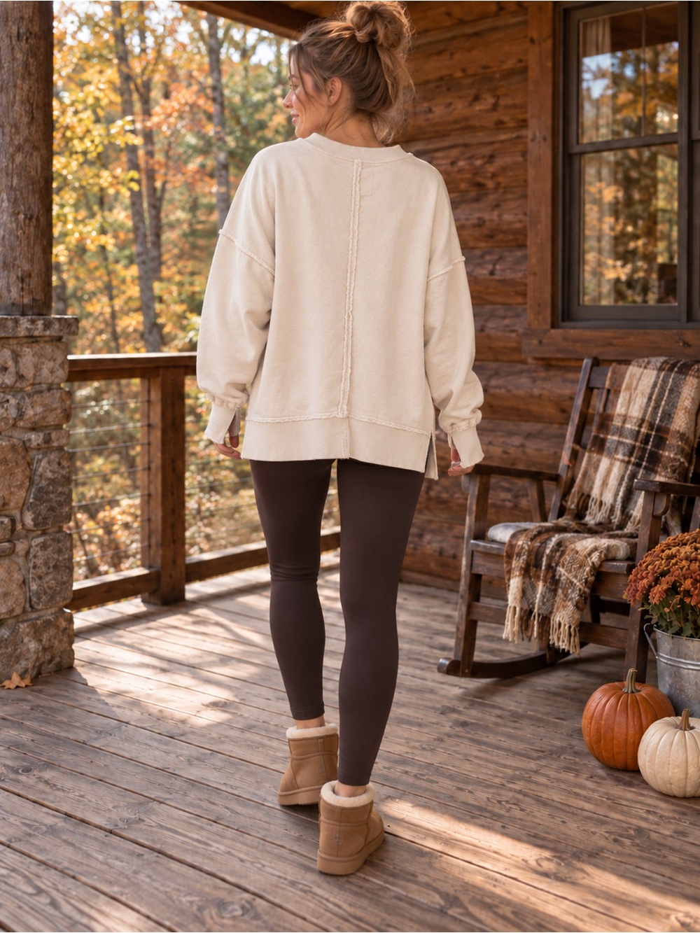 aerie Cream Oversized Crewneck Sweater - Picture 2 of 5